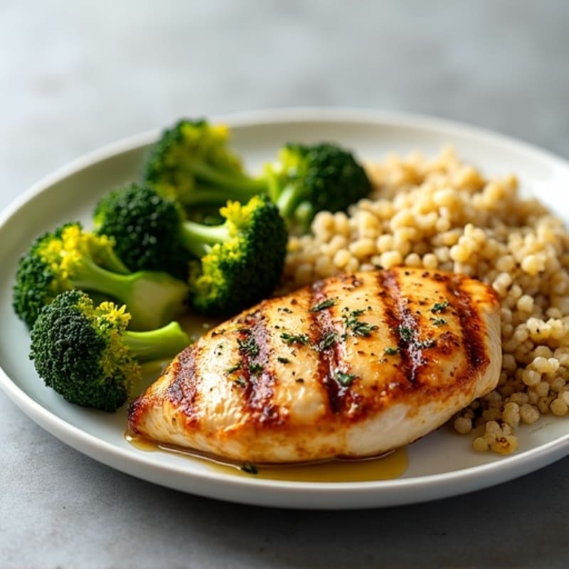 Grilled Chicken Breast with Quinoa and Roasted Broccoli