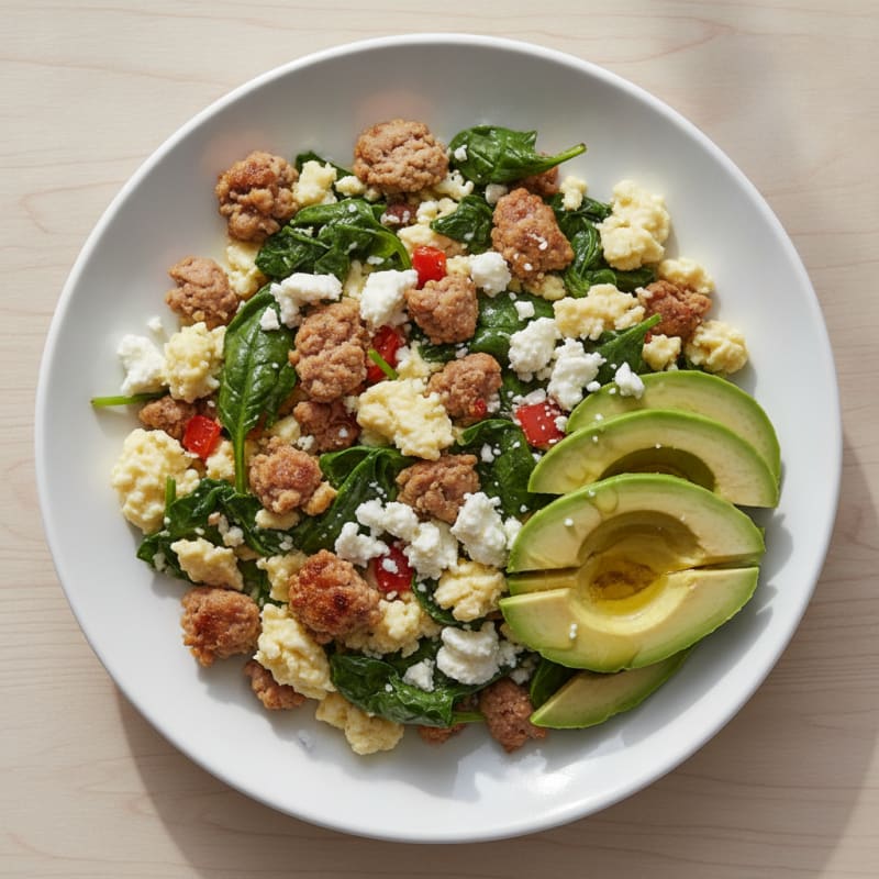 Egg White Scramble with Turkey Sausage and Spinach