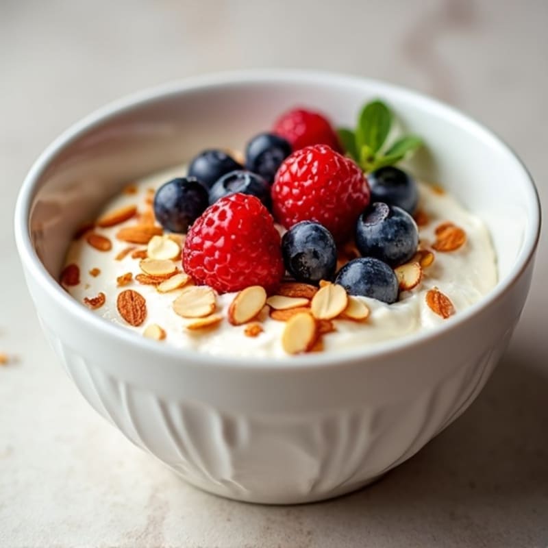 Creamy Vanilla Greek Yogurt Bowl with Toasted Almonds and Berries
