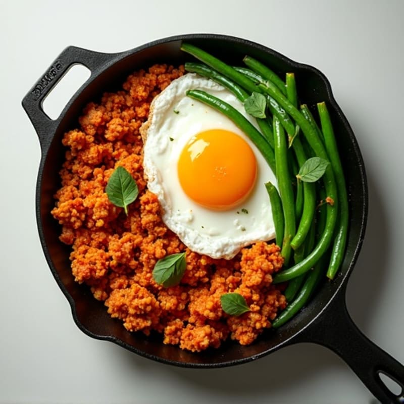 Spicy Ground Chicken and Crispy Green Bean Skillet