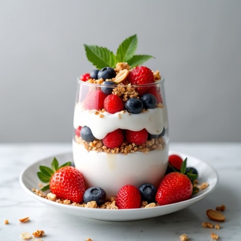Greek Yogurt Parfait with Mixed Berries and Almond Crunch