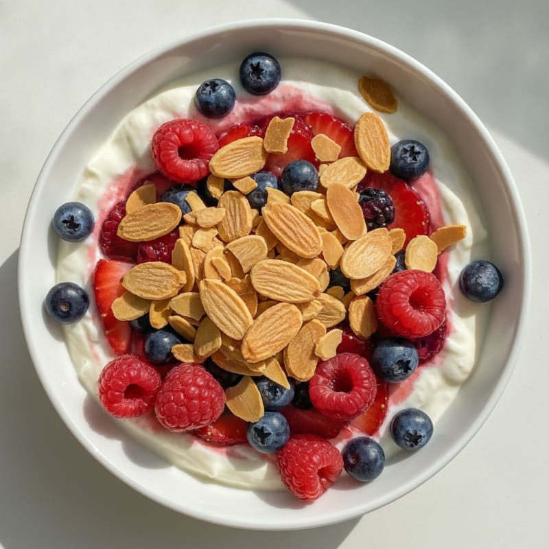 Greek Yogurt Protein Parfait with Mixed Berries and Almonds