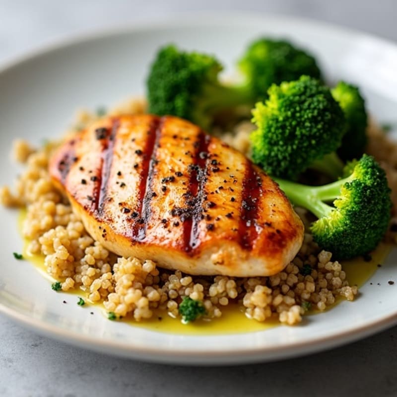 Grilled Chicken Breast with Quinoa and Roasted Broccoli