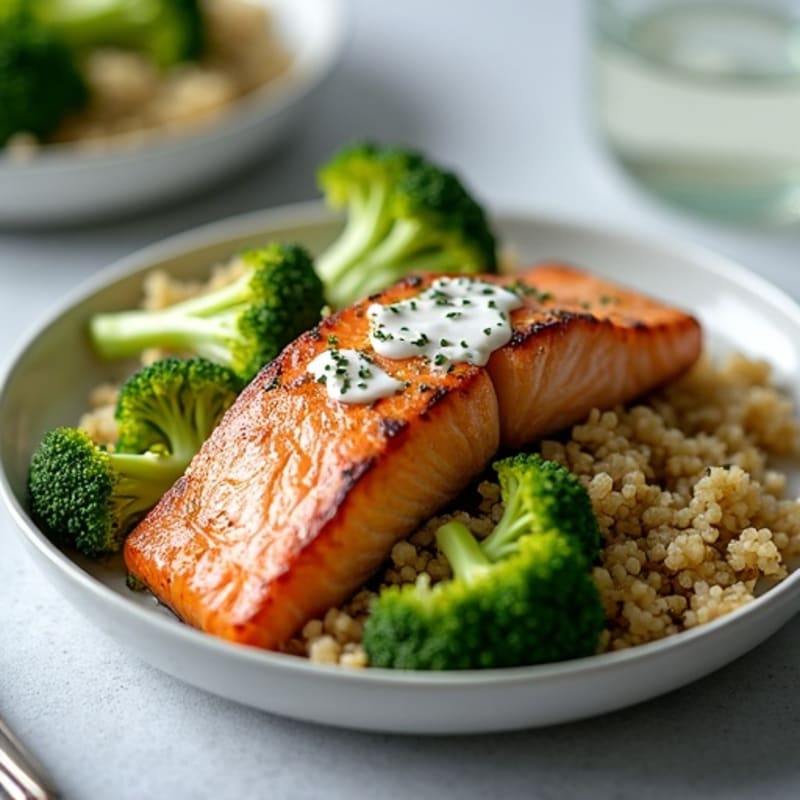 Seared Salmon with Roasted Broccoli and Quinoa