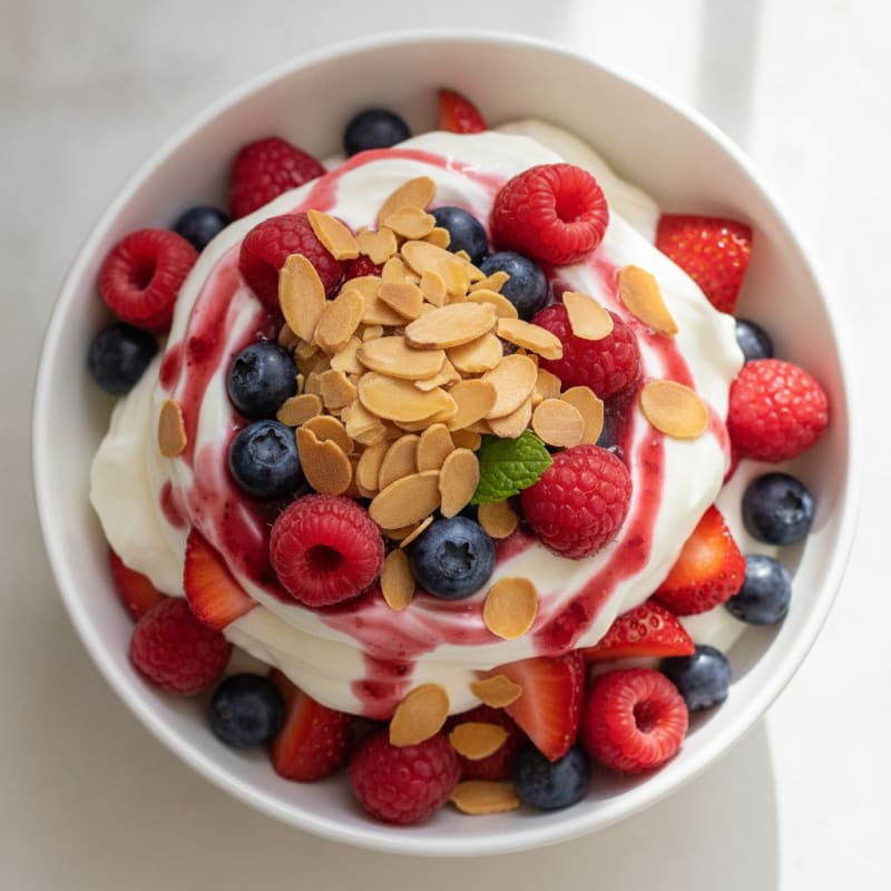 Greek Yogurt Protein Parfait with Mixed Berries and Almonds