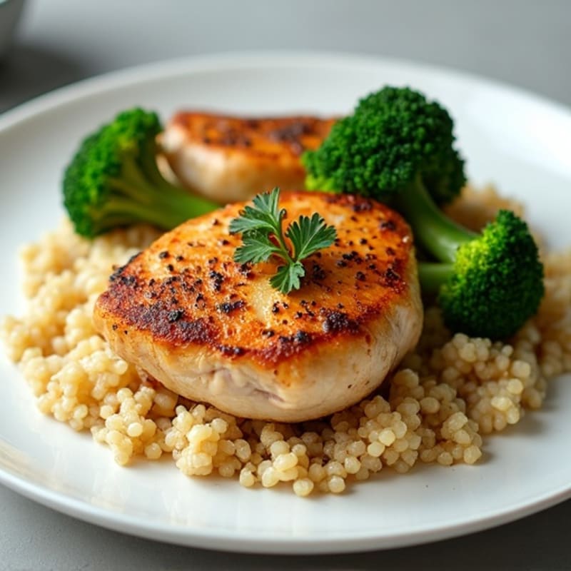 Seared Chicken Thighs with Roasted Broccoli and Quinoa