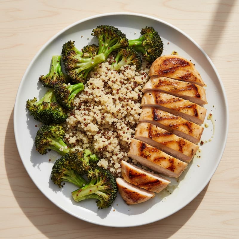 Grilled Chicken Breast with Quinoa and Roasted Broccoli