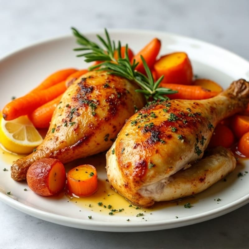 Crispy Lemon Herb Roasted Chicken with Roasted Root Vegetables