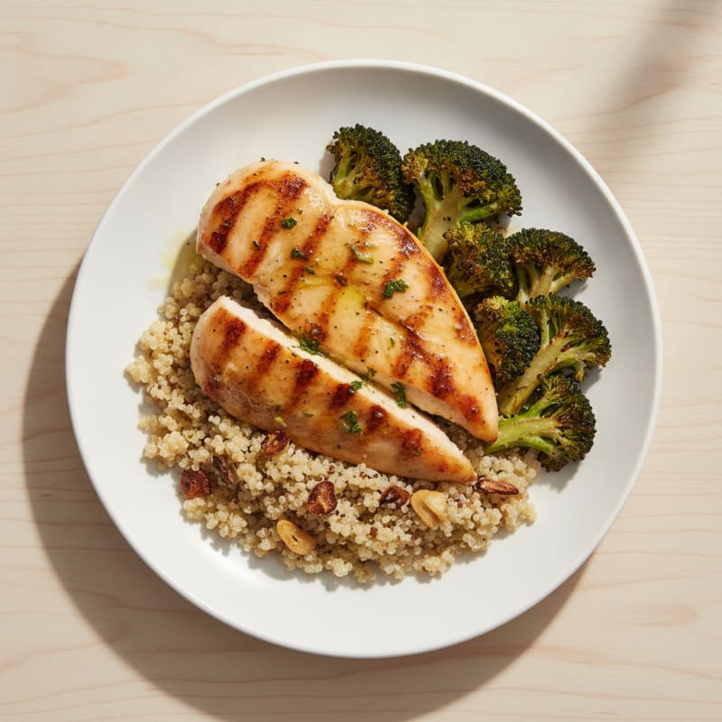 Grilled Chicken Breast with Quinoa and Roasted Broccoli