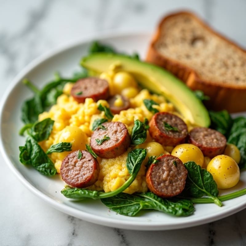 Egg White and Turkey Sausage Scramble with Spinach