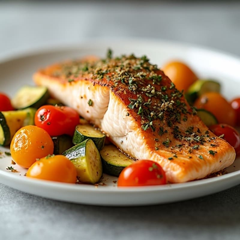 Herb-Crusted Baked Salmon with Roasted Vegetables