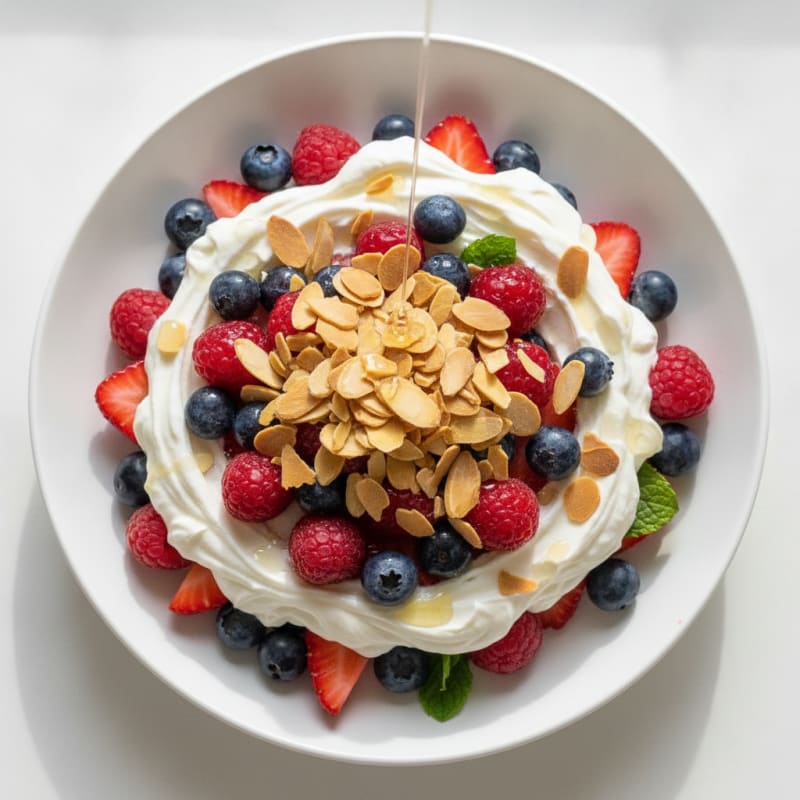 Greek Yogurt Protein Parfait with Mixed Berries and Almonds