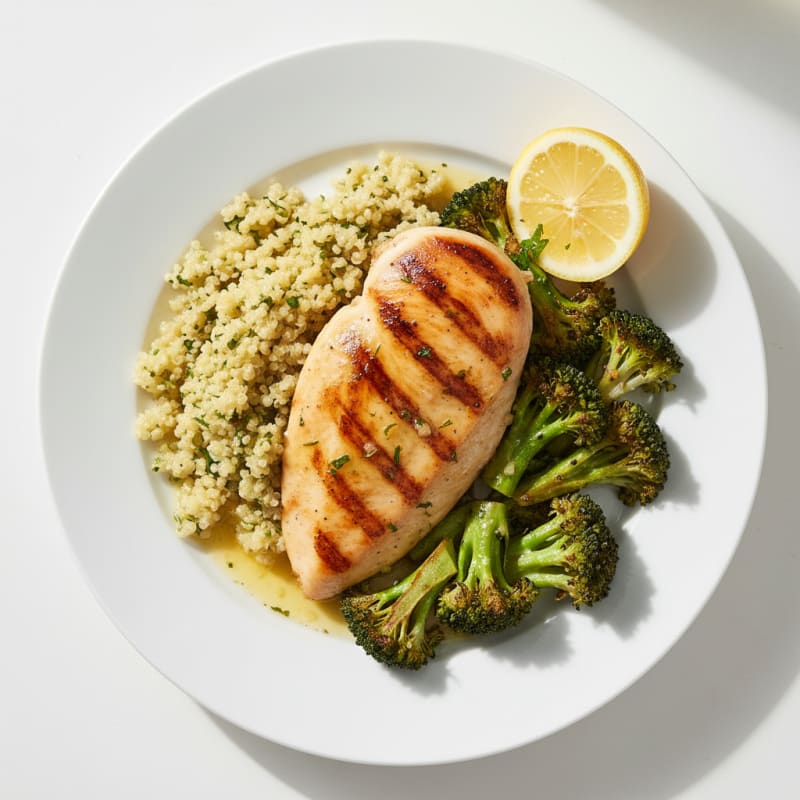 Grilled Chicken Breast with Quinoa and Roasted Broccoli