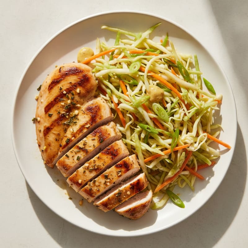 Grilled Chicken Breast with Crunchy Cabbage Slaw