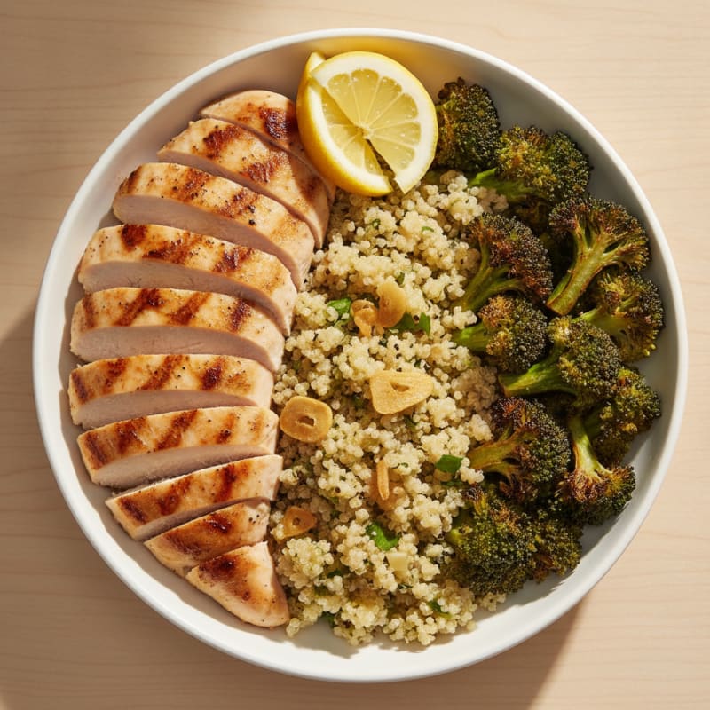 Grilled Chicken and Quinoa Bowl with Roasted Broccoli