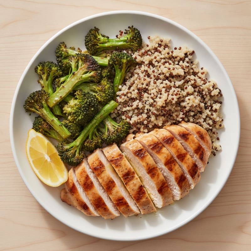 Grilled Chicken Breast with Quinoa and Roasted Broccoli
