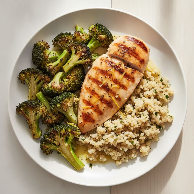 Grilled Chicken Breast with Roasted Broccoli and Quinoa