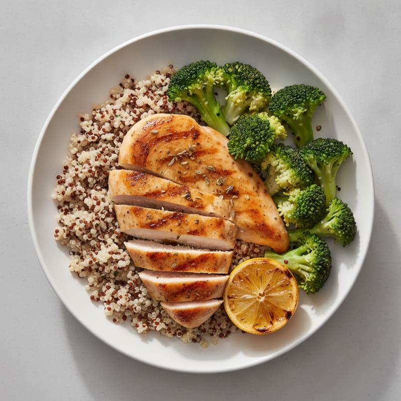 Grilled Chicken Breast with Quinoa and Steamed Broccoli