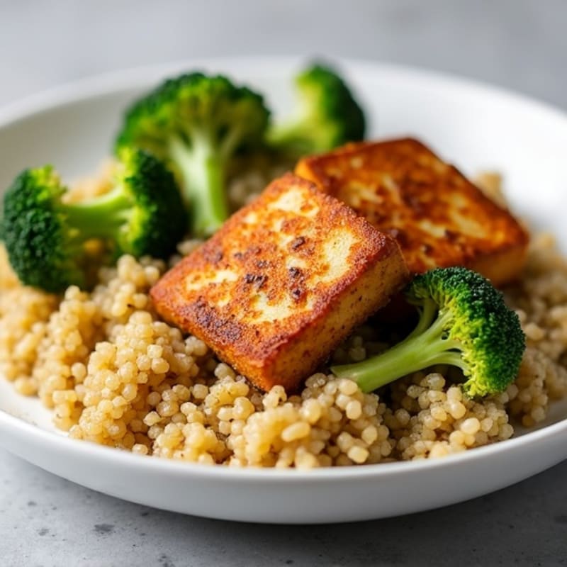 Crispy Baked Tofu with Roasted Broccoli and Quinoa