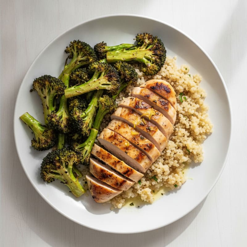Grilled Chicken Breast with Quinoa and Roasted Broccoli