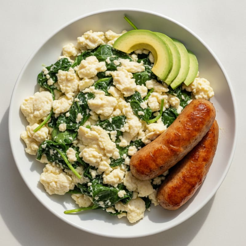 Egg White and Spinach Scramble with Turkey Sausage