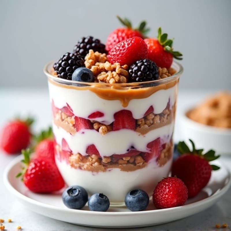 Greek Yogurt Protein Parfait with Mixed Berries and Almond Butter