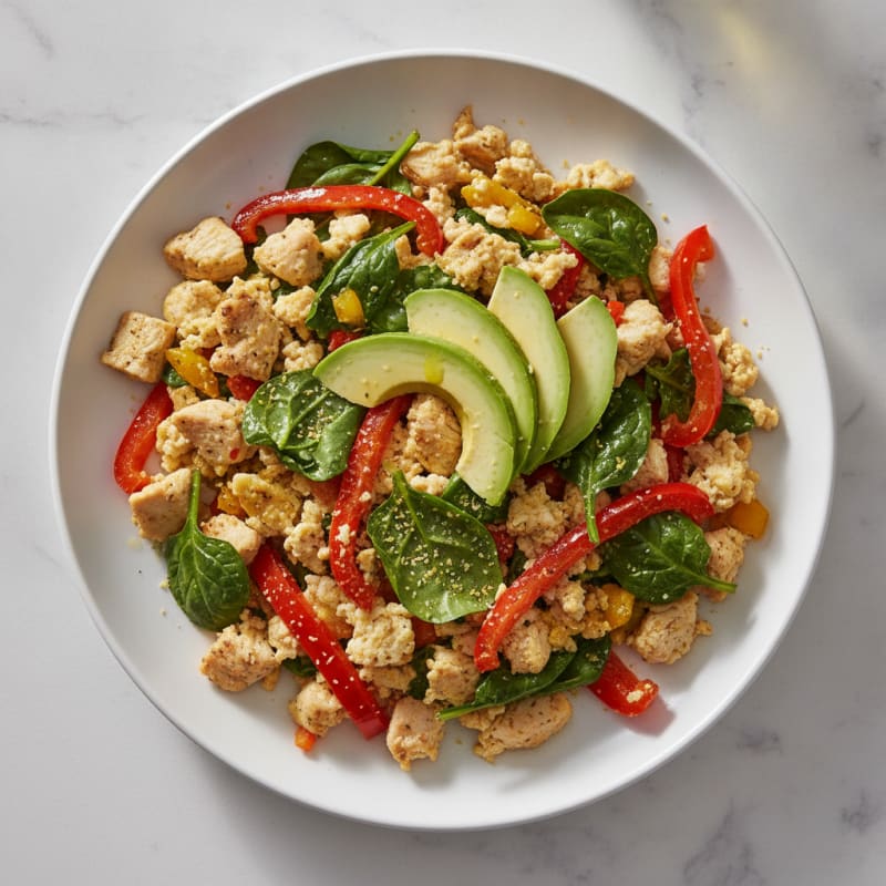 Egg White and Chicken Veggie Scramble with Spinach