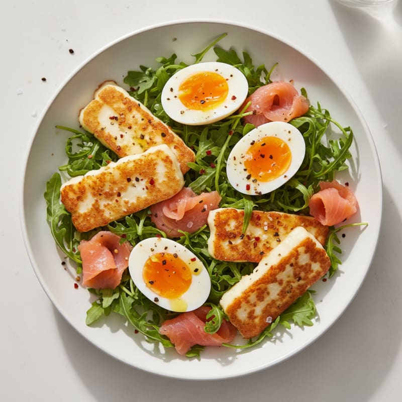 Golden Pan-Seared Halloumi with Jammy Eggs