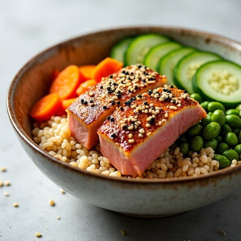 Sesame-Crusted Tuna Rice Bowl with Fresh Vegetables