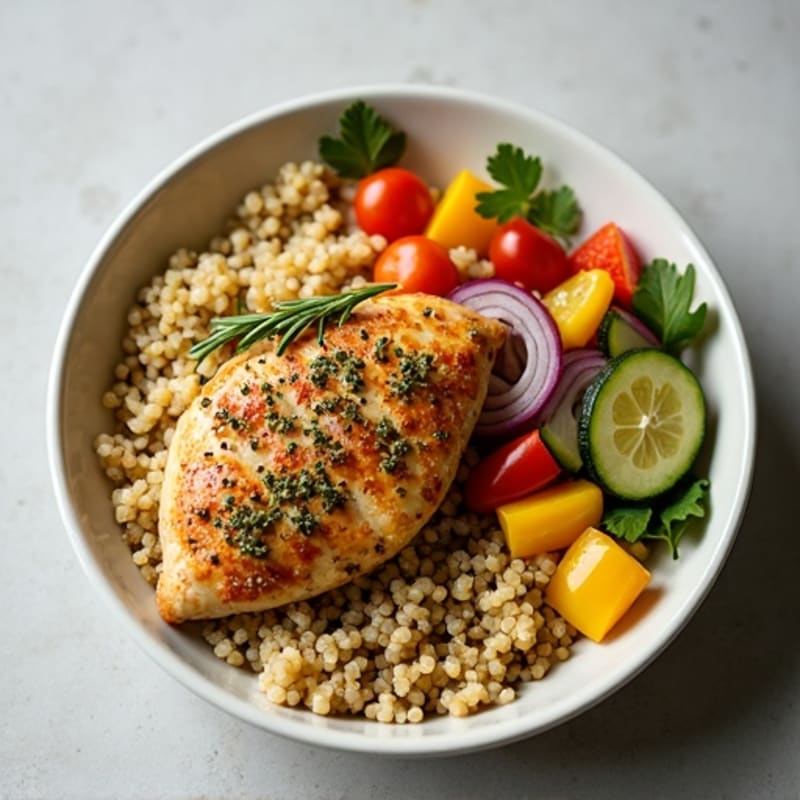 Herb-Roasted Chicken and Quinoa Bowl with Fresh Vegetables