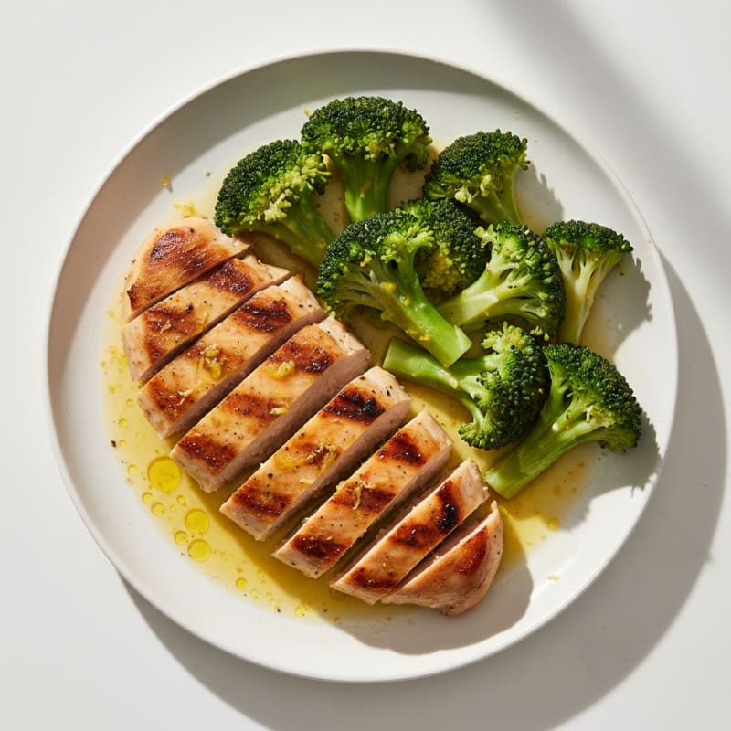 Grilled Chicken Breast with Steamed Broccoli and Lemon Vinaigrette