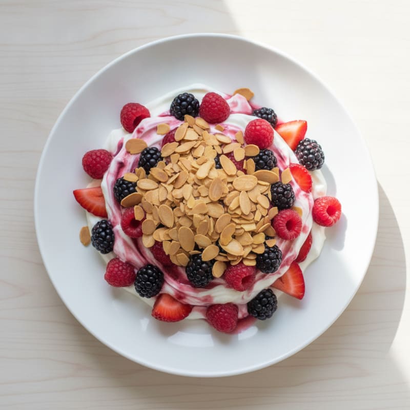 Greek Yogurt Protein Parfait with Mixed Berries and Almonds