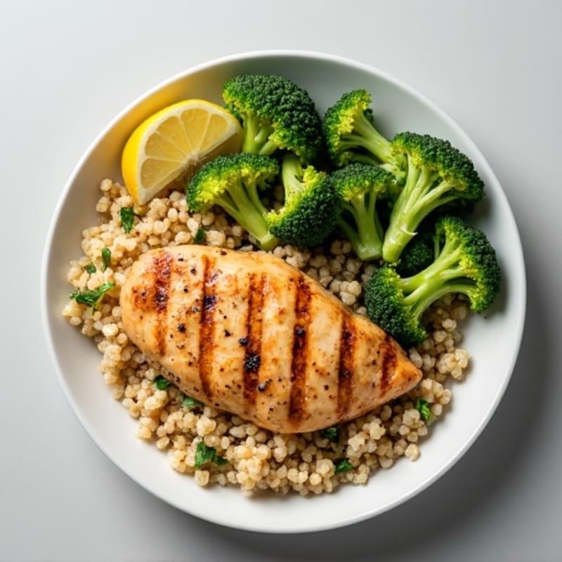 Grilled Chicken Breast with Quinoa and Roasted Broccoli