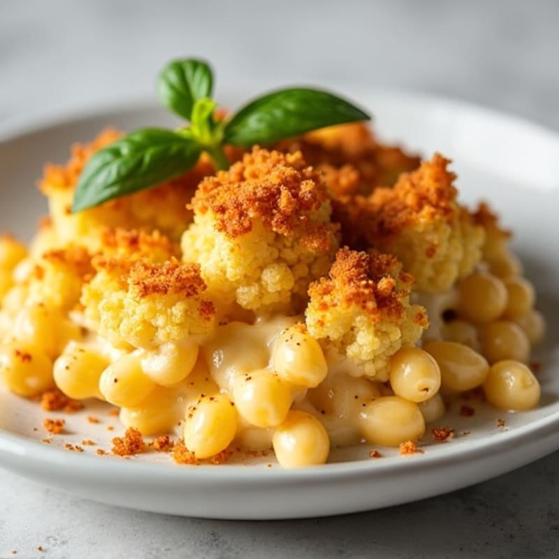 Baked Cauliflower Mac with Crispy Chickpea Crumbs