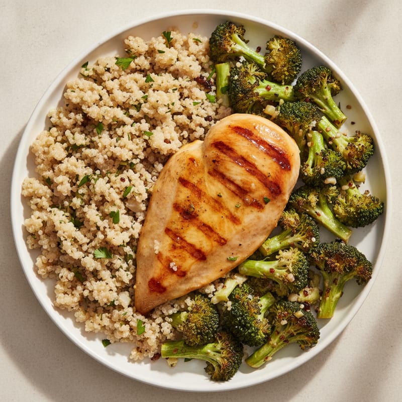Grilled Chicken Breast with Quinoa and Roasted Broccoli