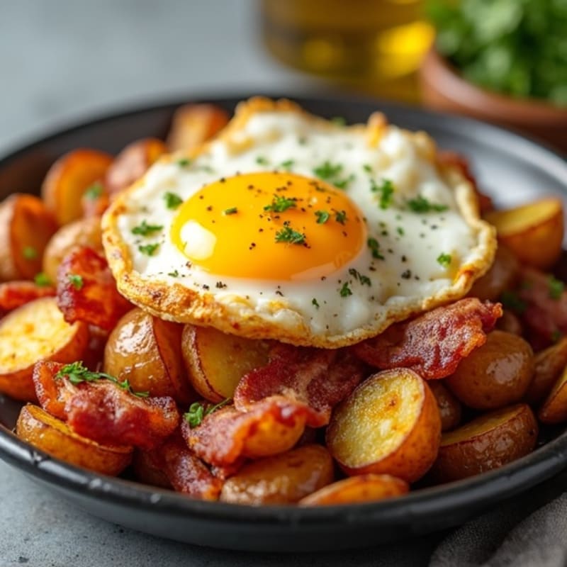 Crispy Roasted Potatoes with Smoky Bacon and Cheesy Drizzle