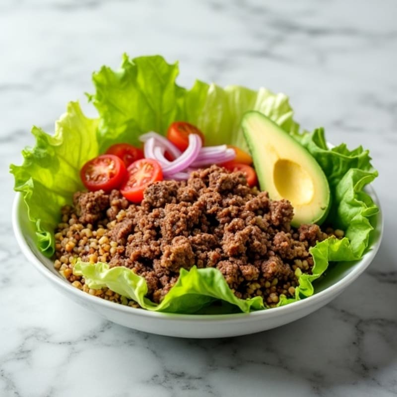 Seasoned Ground Beef and Crisp Lettuce Bowl