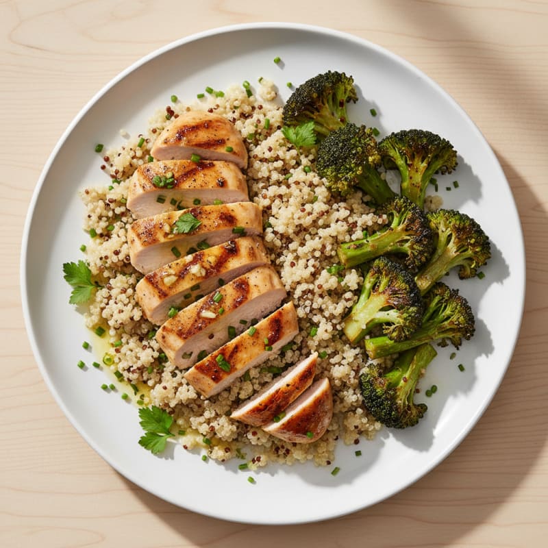 Grilled Chicken Breast with Quinoa and Roasted Broccoli
