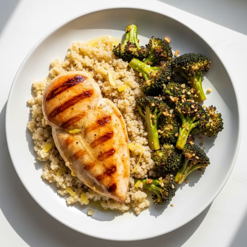 Grilled Chicken Breast with Quinoa and Roasted Broccoli