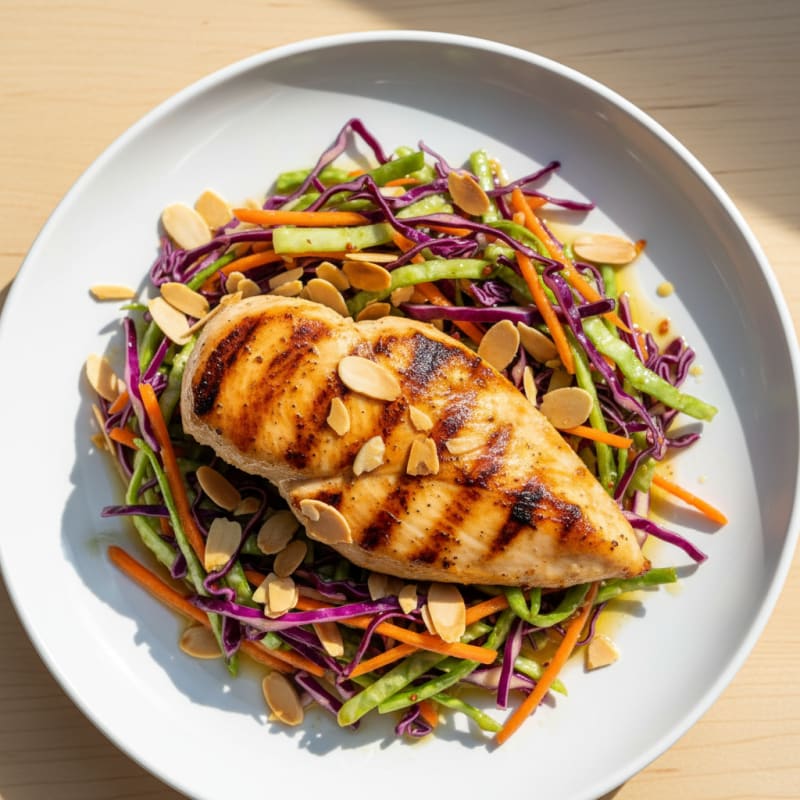 Grilled Chicken Breast with Crunchy Cabbage Slaw