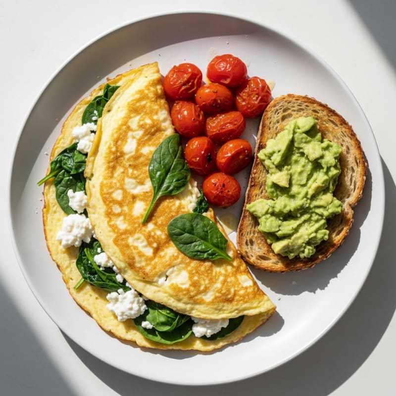 Egg White Spinach Omelet with Cottage Cheese and Cherry Tomatoes