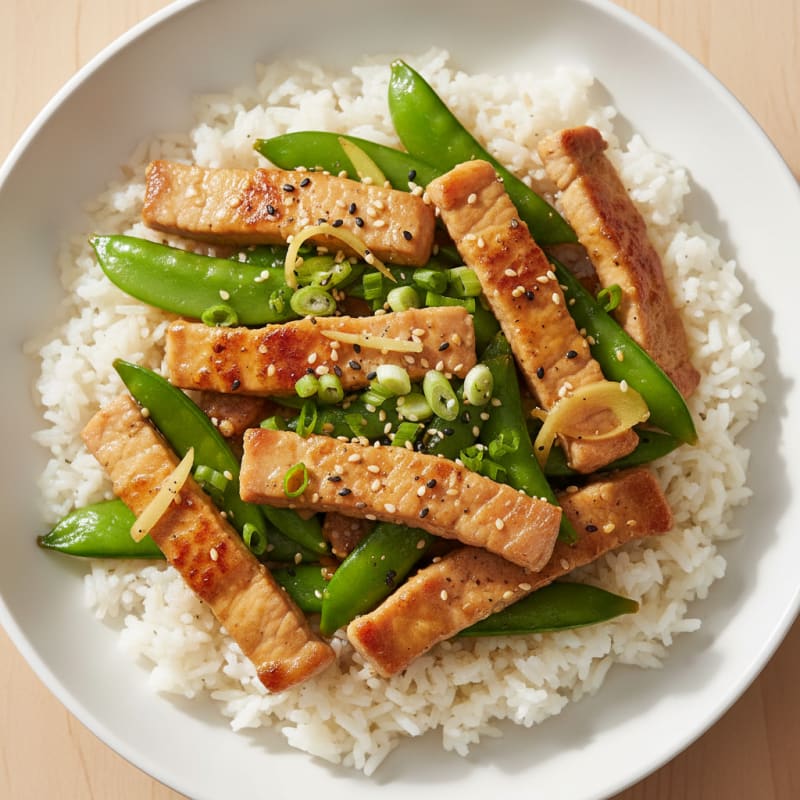 Ginger-Garlic Pork Stir-Fry with Rice