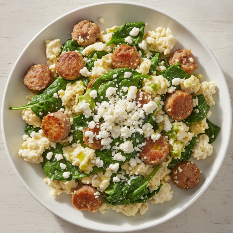 Egg White and Turkey Sausage Scramble with Spinach and Feta
