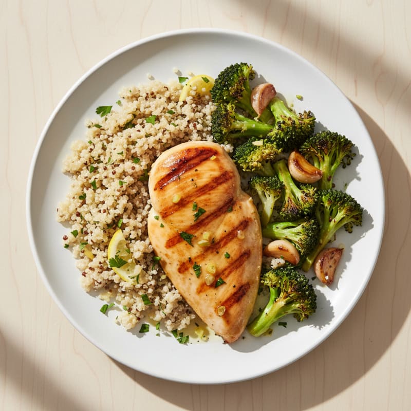 Grilled Chicken Breast with Roasted Broccoli and Quinoa