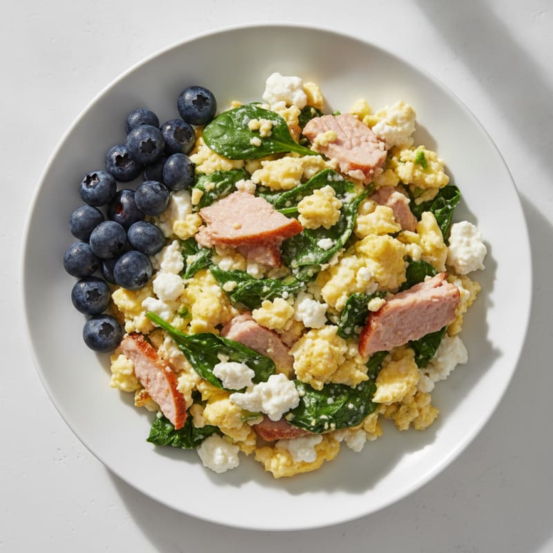 Cottage Cheese Scramble with Spinach and Smoked Turkey