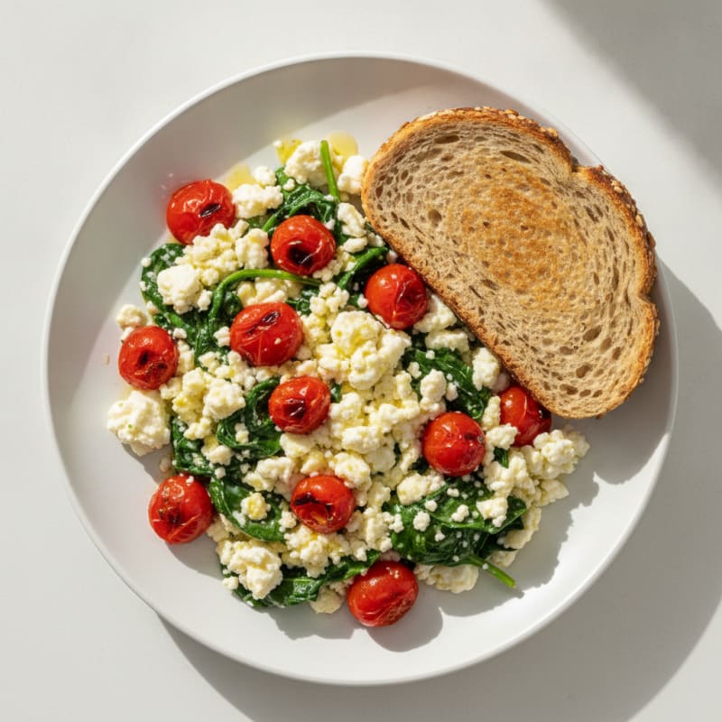 Cottage Cheese and Egg White Scramble with Spinach and Tomatoes