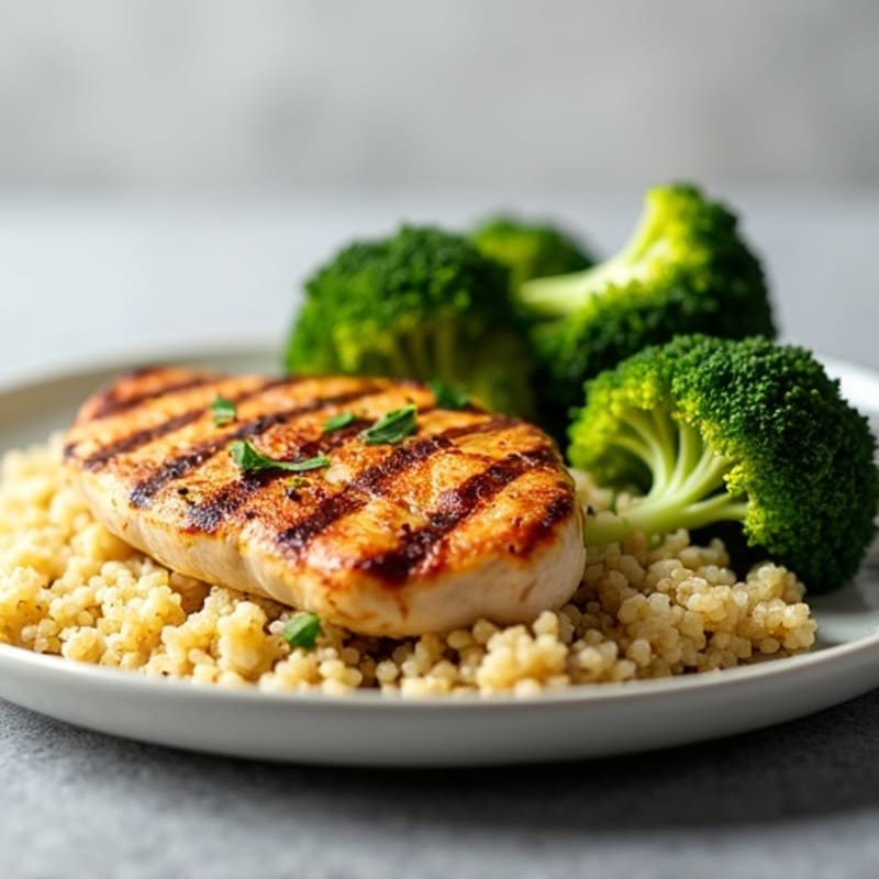 Grilled Chicken Breast with Quinoa and Roasted Broccoli