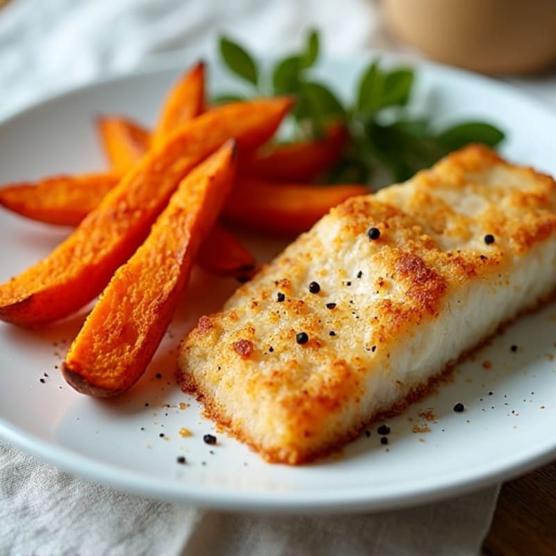 Crispy Baked Cod with Roasted Sweet Potato Fries