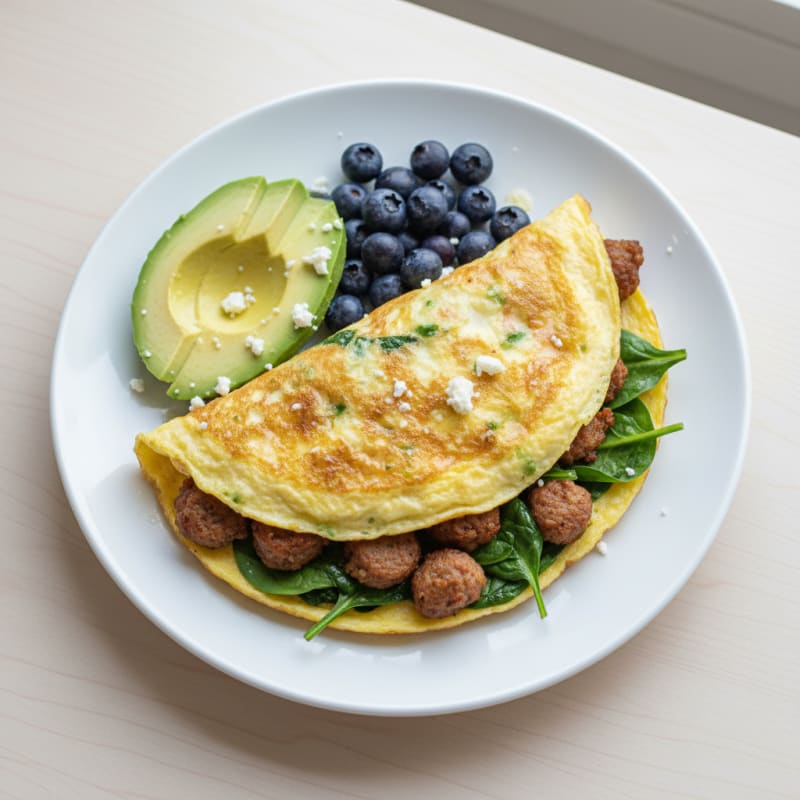 Egg White Spinach Omelette with Turkey Sausage