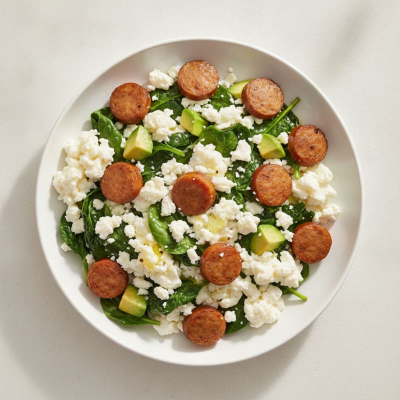 Egg White and Turkey Sausage Scramble with Spinach and Feta